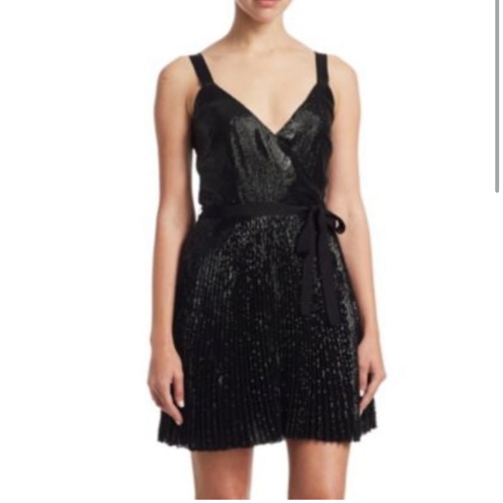 Joie Itara Black Sequin Pleated Surplice Dress